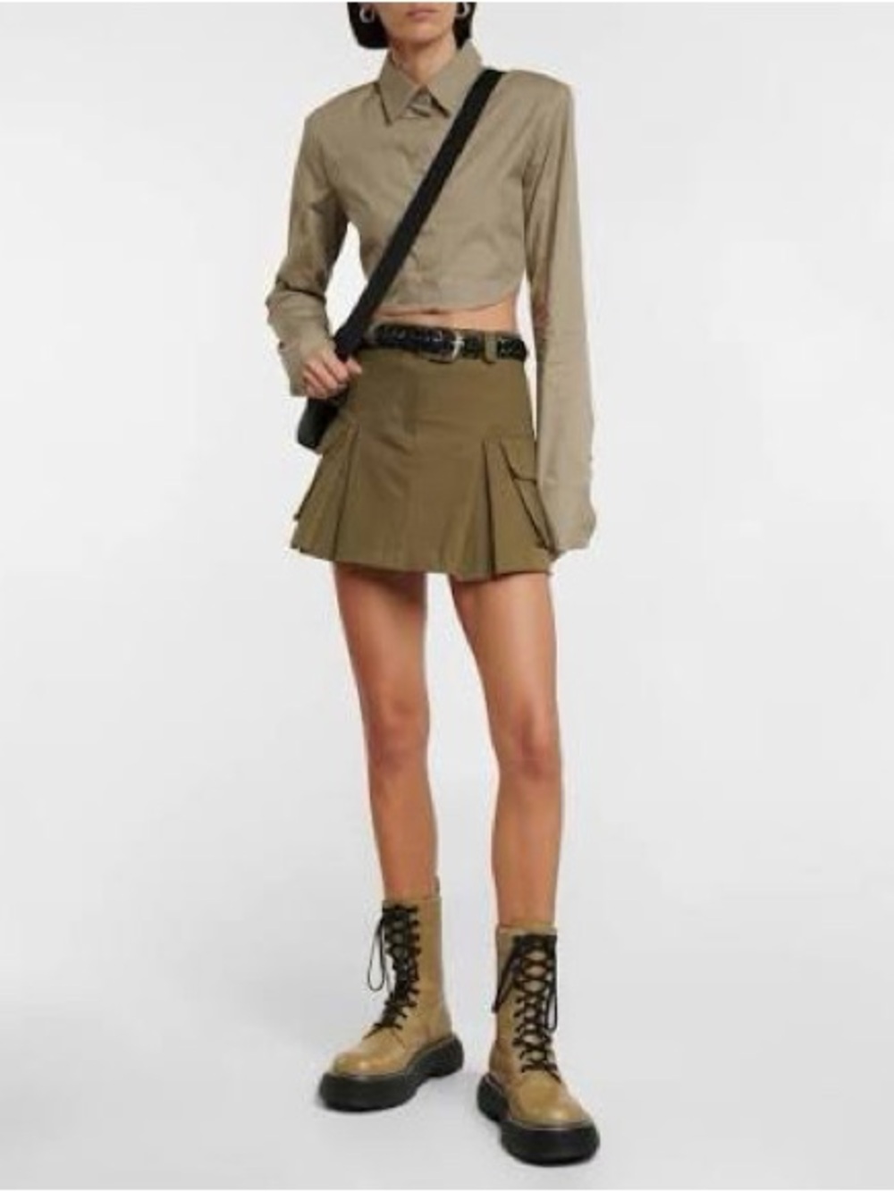 The Frankie Shop Olive Green Cargo Pleated Mini Skirt